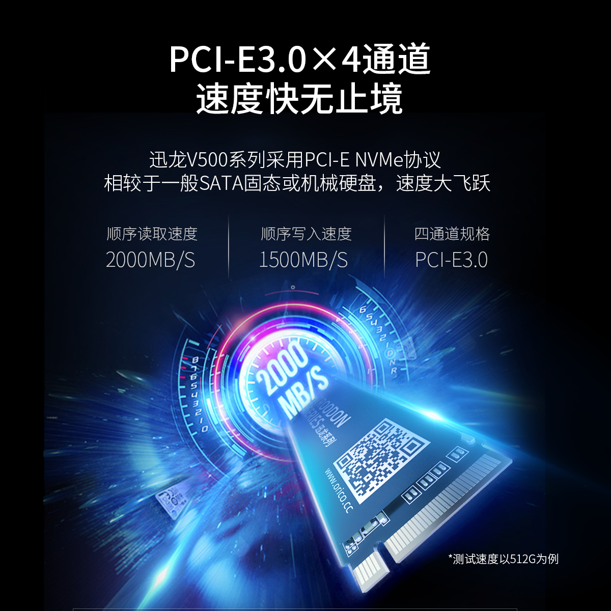 M.2 NVMe SSD 2280迅龙系列固态硬盘采用PCI-E3.0*4通道，速度快无止境